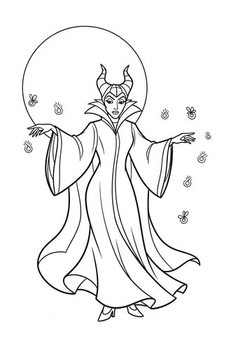 Maleficent Dancing With Fireflies In A Moonlit Meadow Coloring Page