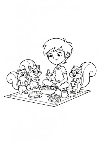 Marco Diaz Having A Picnic With Talking Squirrels Coloring Page