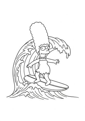 Marge Simpson Surfing A Tidal Wave Of Blue Frosting Coloring Page