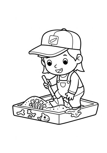 Mater Digging For Dinosaur Bones In A Sandbox Coloring Page