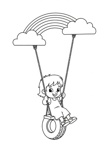 Mater Swinging On A Tire Swing Hanging From A Rainbow Coloring Page