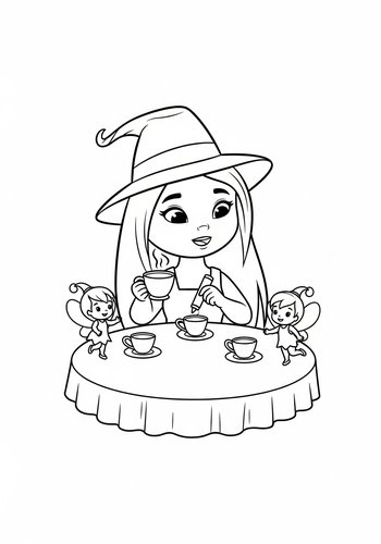 Maui Having A Tea Party With Tiny Fairies Coloring Page