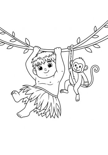 Maui Swinging Adventure: A Coloring Page With A Monkey