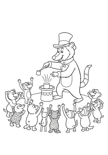 Maximus Performing Magic Tricks For A Group Of Cheering Animals Coloring Page