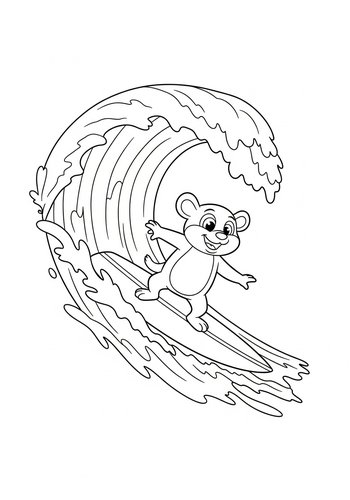 Coloring Page: Meeko Surfing A Giant Wave: Coloring Page Fun