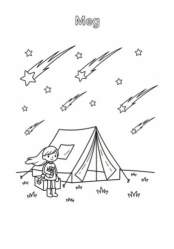 Meg Camping Under Shooting Stars - Coloring Page Fun