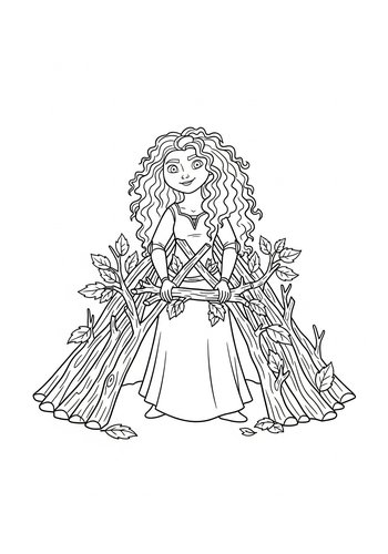 Merida Building A Fort Out Of Fallen Branches And Leaves Coloring Page