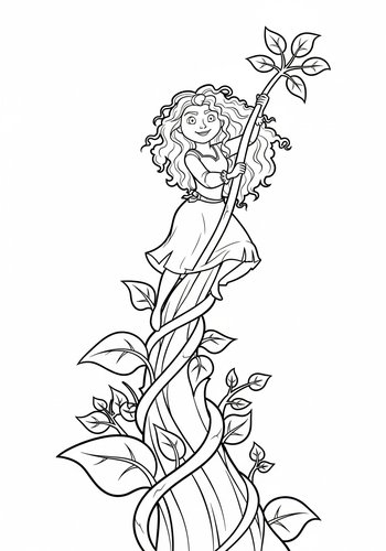 Merida Climbing A Giant Beanstalk - Coloring Page