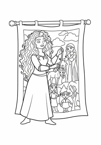 Merida Creating A Tapestry Depicting Her Family Coloring Page