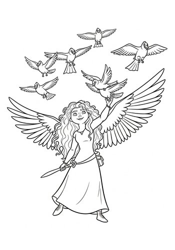 Merida Learning To Fly With A Flock Of Birds: Coloring Page