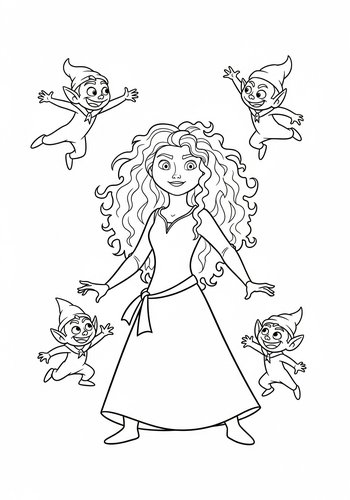 Merida Playing Tag With Mischievous Sprites: Coloring Fun