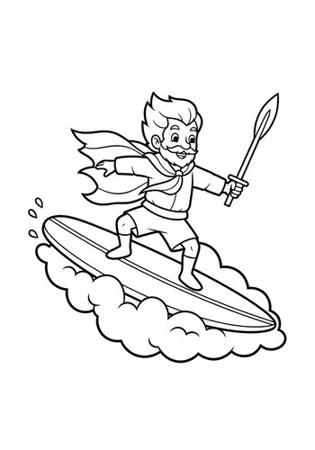 Merlin Surfing On A Cloud: Coloring Page Fun