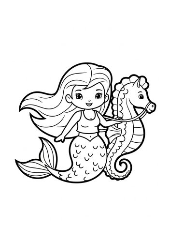 Mermaid & Seahorse Coloring Page Fun