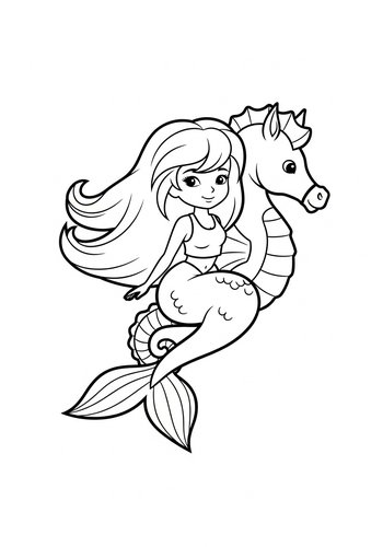 Mermaid And Seahorse Coloring Page Fun