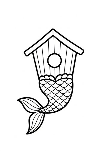 Mermaid Birdhouse Coloring Page