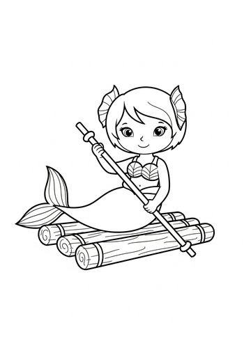 Mermaid On A Raft Coloring Page For Kids