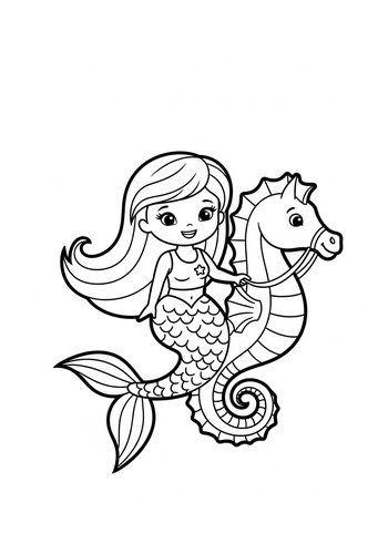 Mermaid Riding A Seahorse Coloring Page