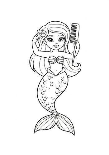 Mermaid's Beauty Routine: Coloring Page Fun