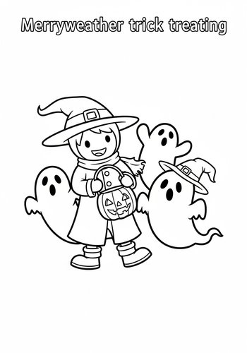 Merryweather Trick-or-treating With Friendly Ghosts Coloring Page