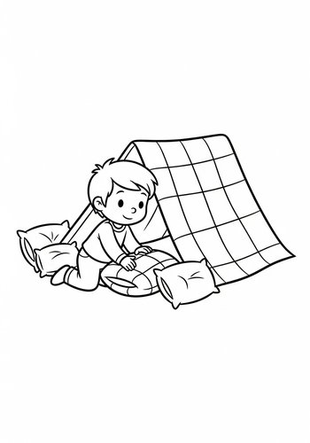 Michael Building A Fort Out Of Blankets And Pillows - Coloring Fun