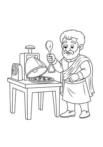 Michelangelo Inventing A Pizza-making Machine: Coloring Page