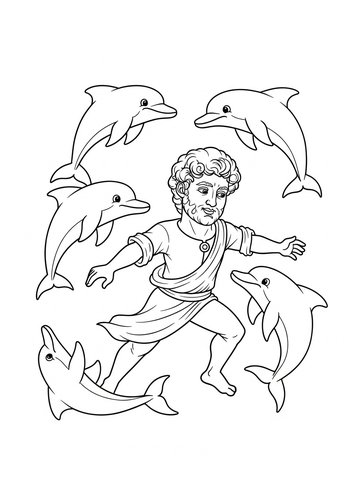 Michelangelo Playing Tag With Playful Dolphins: Coloring Page