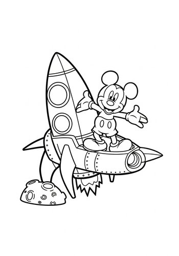 Mickey Mouse Building A Rocket Ship Coloring Page