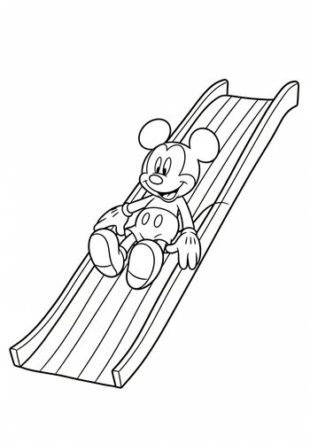 Mickey Mouse Sliding Down A Rainbow Slide - Coloring Page Fun