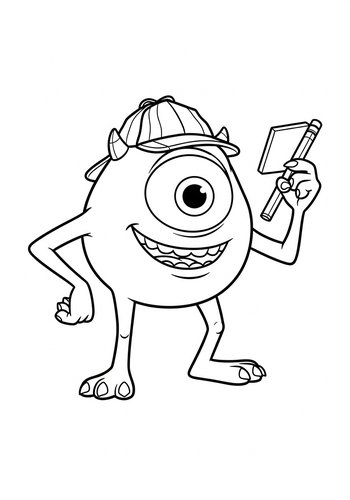 Mike Wazowski Wearing A Detective Hat And Solving A Mystery Coloring Page