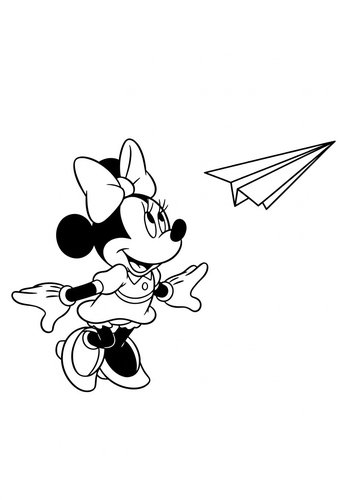 Minnie Mouse Flying A Paper Airplane - Coloring Page