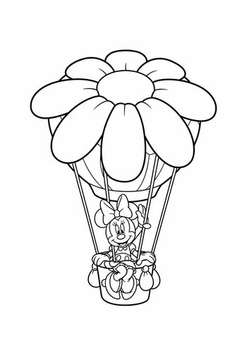 Minnie Mouse In A Daisy Hot Air Balloon Coloring Page