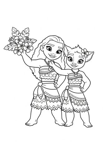 Moana And Pua's Floral Fashion: Dress-up Coloring Page Fun