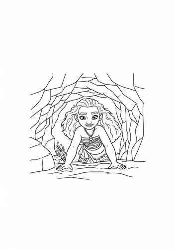 Moana Exploring A Hidden Underwater Cave Coloring Page