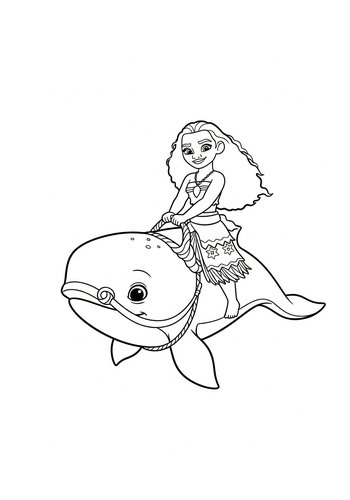 Moana Riding A Baby Whale Like A Pony Coloring Page