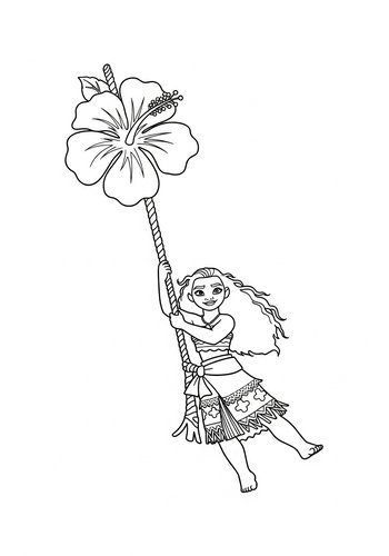 Moana Swings From A Giant Hibiscus Flower: Coloring Page Fun