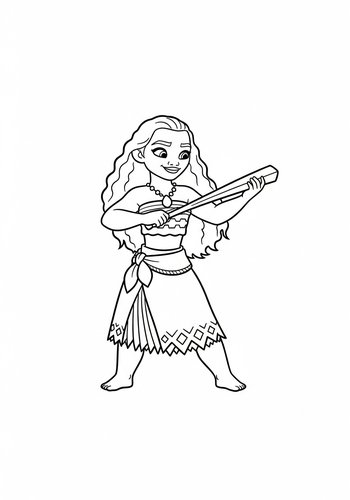 Moana Teaching Hei Hei To Hula Dance - Coloring Page