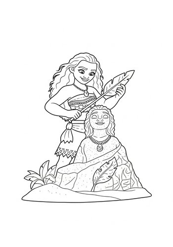 Moana's Masterpiece: Coloring Page Of Moana Creating A Sand Sculpture Of Te Fiti