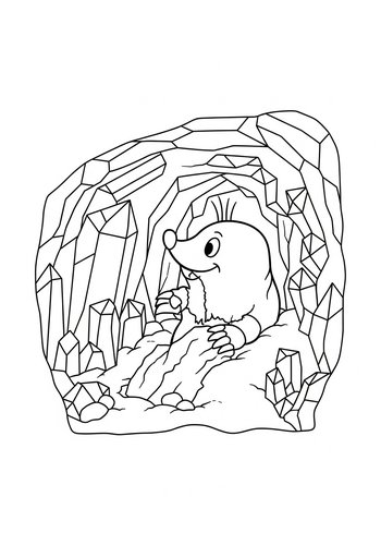 Coloring Page: Mole Digging Adventure: Crystal Cavern Coloring Page