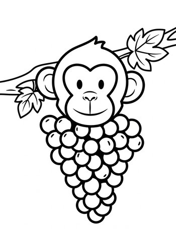 Monkey And Grapes Coloring Page