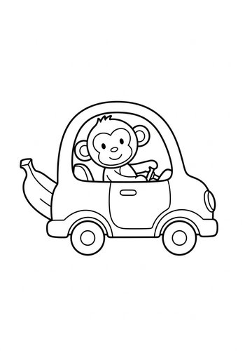 Monkey Car Coloring Page: Jungle Adventure