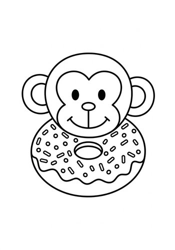 Monkey Donut Coloring Page