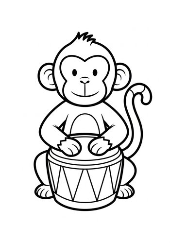 Monkey Drummer Coloring Page For Kids