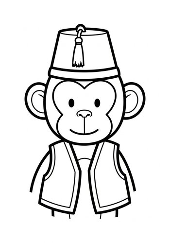 Monkey In A Fez Hat Coloring Page