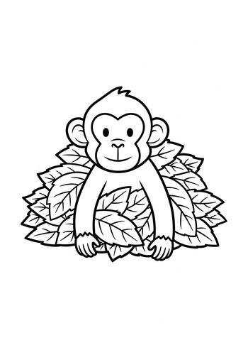 Coloring Page: Monkey In Leaves Coloring Page