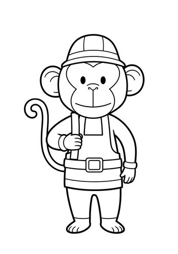 Monkey In Overalls Coloring Page