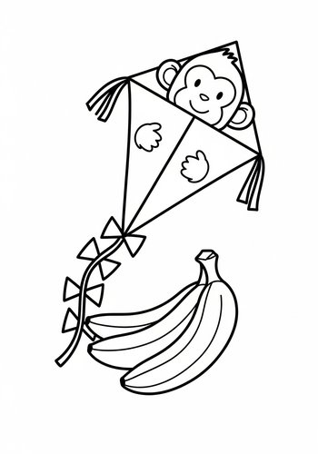 Monkey Kite And Bananas Coloring Page Fun