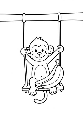 Monkey On A Swing Coloring Page