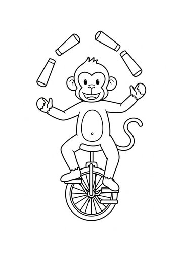 Monkey On Unicycle Coloring Page