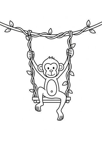 Monkey On Vine Swing - Coloring Page