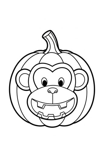 Monkey Pumpkin Coloring Page Fun